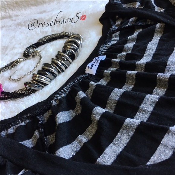 {SPLENDID} Metallic Thread Striped Long Sleeve Top - Picture 4 of 8